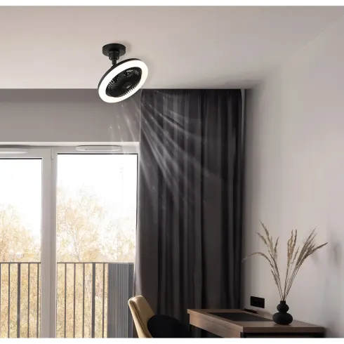 Ventilatore Soffitto con Luce LED Dimmerabile Nero Tondo Telecomando