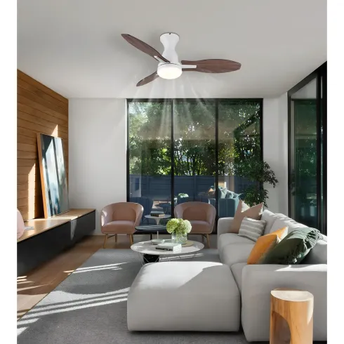 Ventilatore da Soffitto con Luce LED Bianco 3 Pale in Legno con Timer
