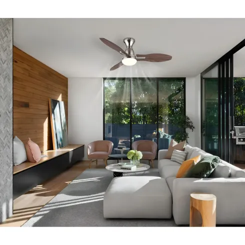 Ventilatore da Soffitto con Luce LED Metallo 3 Pale in Legno con Timer