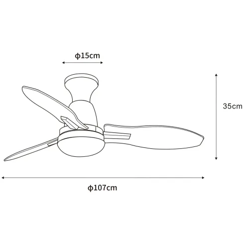 Ventilatore da Soffitto con Luce LED Metallo 3 Pale in Legno con Timer