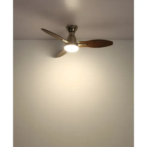 Ventilatore da Soffitto con Luce LED Metallo 3 Pale in Legno con Timer