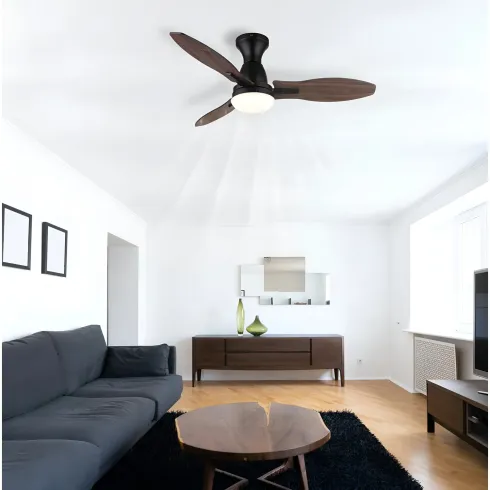 Ventilatore da Soffitto con Luce LED Nero 3 Pale in Legno con Timer