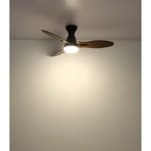 Ventilatore da Soffitto con Luce LED Nero 3 Pale in Legno con Timer