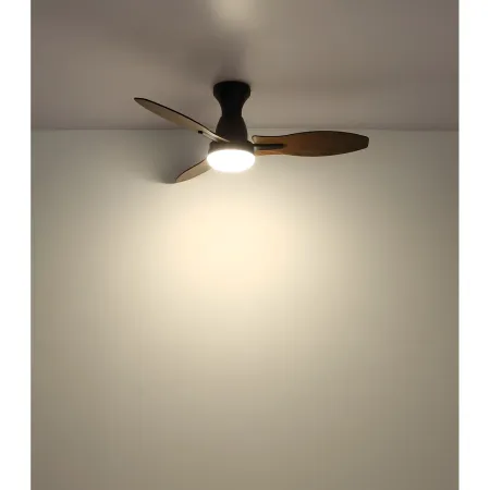 Ventilatore da Soffitto con Luce LED Nero 3 Pale in Legno con Timer