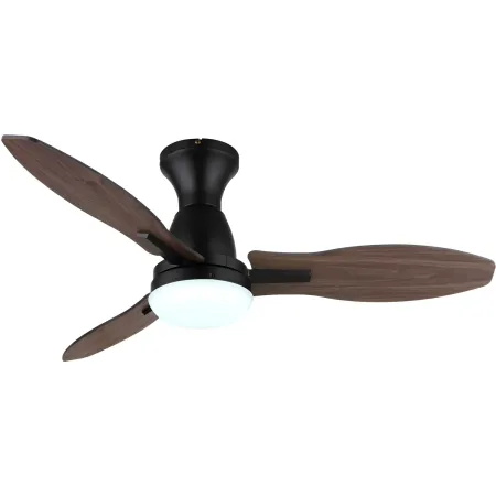 Ventilatore da Soffitto con Luce LED Nero 3 Pale in Legno con Timer