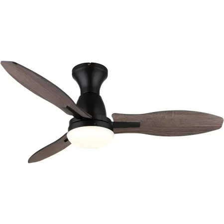 Ventilatore da Soffitto con Luce LED Nero 3 Pale in Legno con Timer