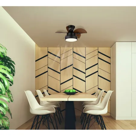 Ventilatore da Soffitto con Luce Metallo Nero Pale Trasparenti Marroni