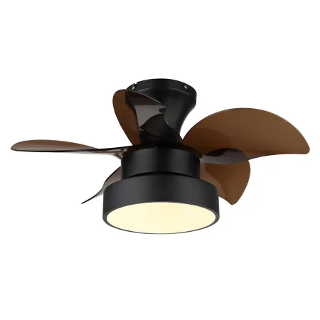 Ventilatore da Soffitto con Luce Metallo Nero Pale Trasparenti Marroni