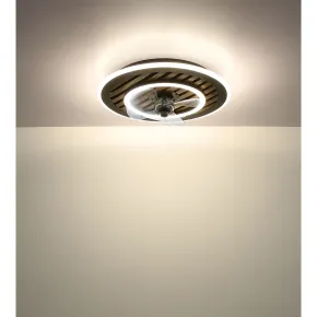 Ventilatore da Soffitto Luce LED 36W Moderno Anello Nero Effetto Legno 2