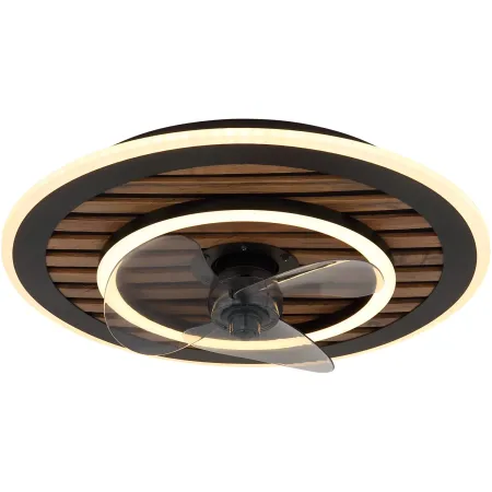 Ventilatore da Soffitto Luce LED 36W Moderno Anello Nero Effetto Legno