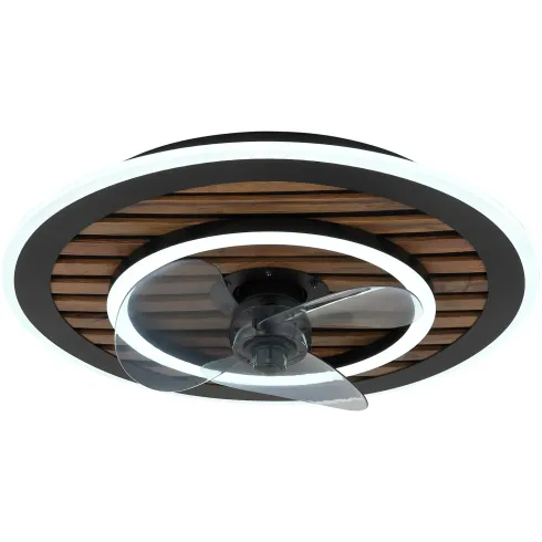 Ventilatore da Soffitto Luce LED 36W Moderno Anello Nero Effetto Legno