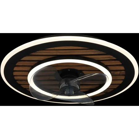 Ventilatore da Soffitto Luce LED 36W Moderno Anello Nero Effetto Legno