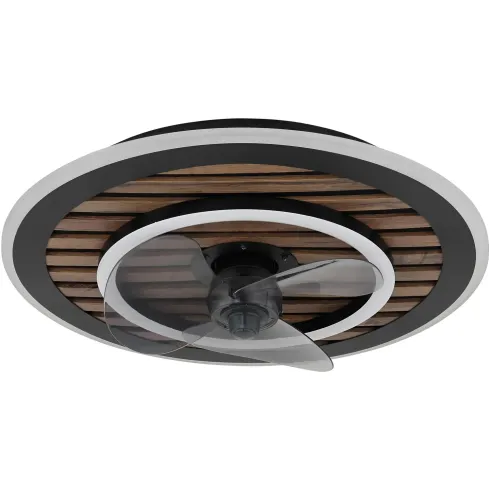 Ventilatore da Soffitto Luce LED 36W Moderno Anello Nero Effetto Legno