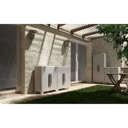 Armadio da Esterno 2 Ante in Pvc Resina Tuttopiani con Ripiano Mobile Modulare | Bricoshop24