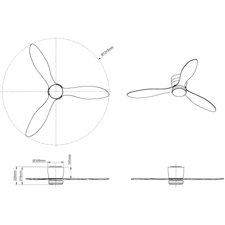 Ventilatore da Soffitto con Luce Nero 3 Pale 20W LED Dimmerabile