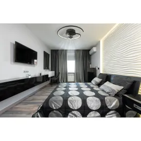 Ventilatore da Soffitto con Luce LED Nero Moderno 30W Telecomando 2