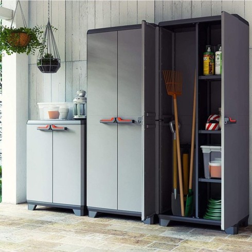 Armadio Keter Resistente Alto Grigio Portascope Componibile con Serratura Patio | BricoShop24