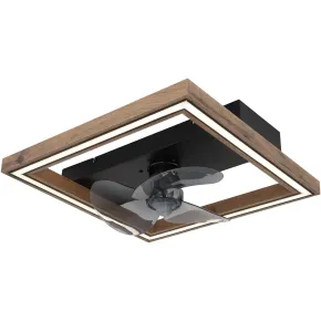 Ventilatore da Soffitto con Luce LED Nero Legno Quadrato Moderno