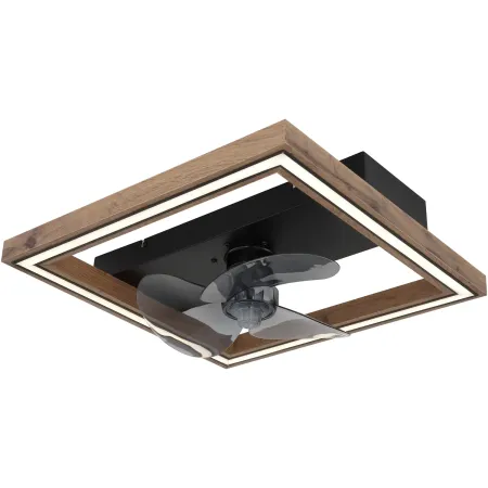Ventilatore da Soffitto con Luce LED Nero Legno Quadrato Moderno