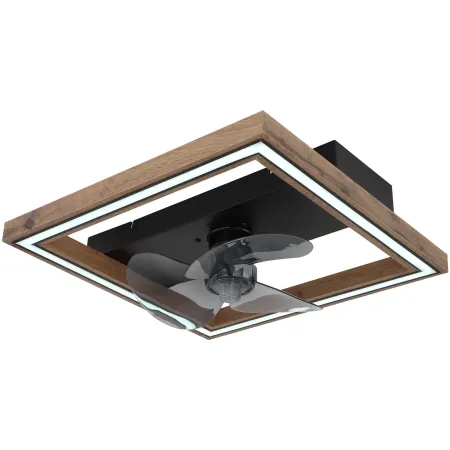 Ventilatore da Soffitto con Luce LED Nero Legno Quadrato Moderno