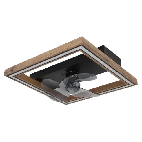 Ventilatore da Soffitto con Luce LED Nero Legno Quadrato Moderno