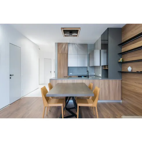 Ventilatore da Soffitto con Luce LED Nero Legno Quadrato Moderno