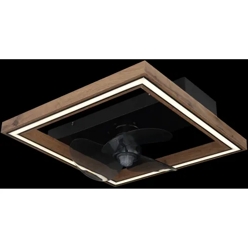 Ventilatore da Soffitto con Luce LED Nero Legno Quadrato Moderno