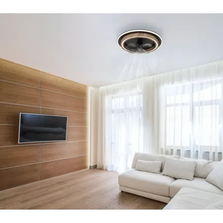 Ventilatore Soffitto con Luce Dimmerabile Nero Effetto Legno Telecomando