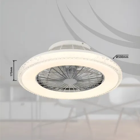 Ventilatore da Soffitto con Luce Bianco Cristalli LED CCT Telecomando