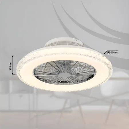 Ventilatore da Soffitto con Luce Bianco Cristalli LED CCT Telecomando