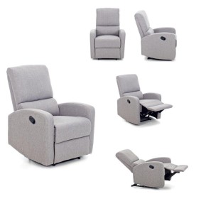 Poltrona Reclinabile Manuale Grigio Relax Letto Tessuto Salotto con Poggiapiedi