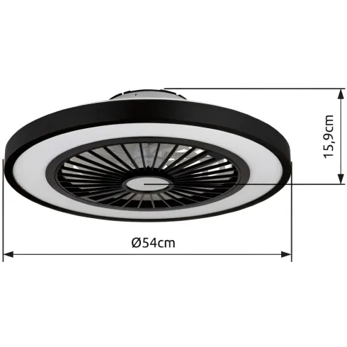Ventilatore da Soffitto con Luce 54 cm Nero Telecomando Luce Notturna