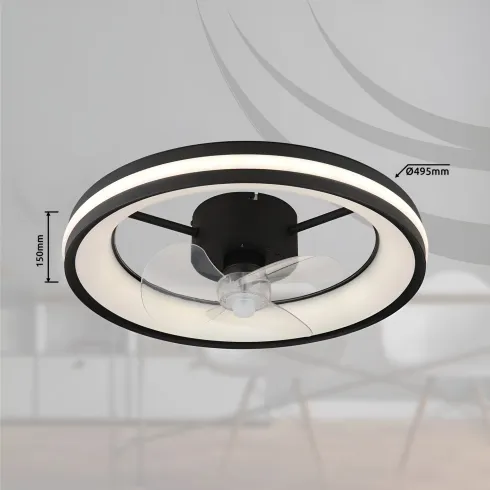 Ventilatore Soffitto con Luce LED Dimmerabile Nero 3 Pale Trasparenti