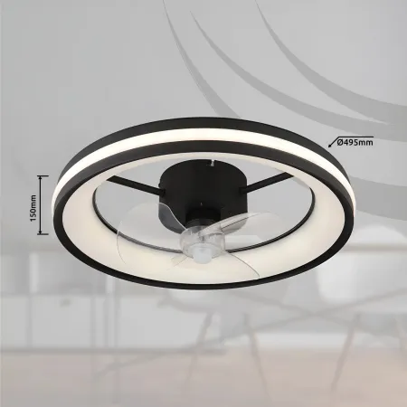 Ventilatore Soffitto con Luce LED Dimmerabile Nero 3 Pale Trasparenti