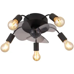 Ventilatore da Soffitto con Luce 5 Bracci E27 3 Pale Nero Fumè