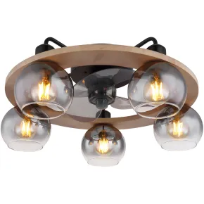 Ventilatore Soffitto con Luce 5 Bracci E27 3 Pale Nero Effetto Legno