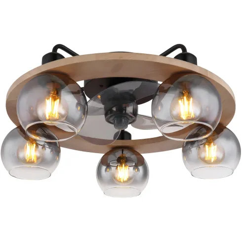 Ventilatore Soffitto con Luce 5 Bracci E27 3 Pale Nero Effetto Legno