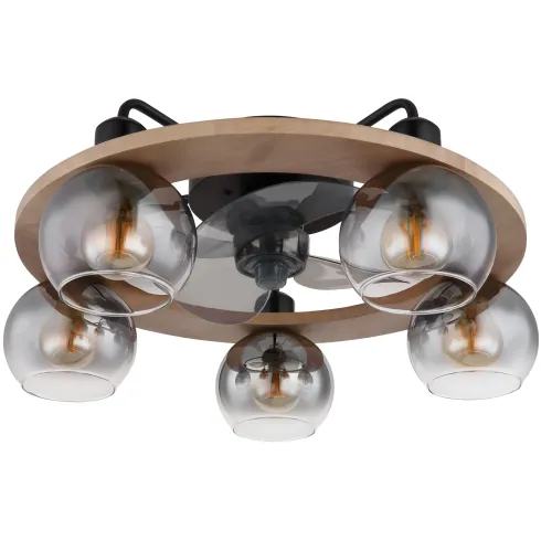 Ventilatore Soffitto con Luce 5 Bracci E27 3 Pale Nero Effetto Legno