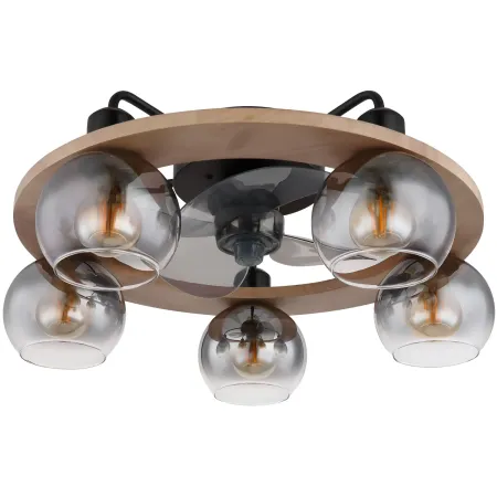 Ventilatore Soffitto con Luce 5 Bracci E27 3 Pale Nero Effetto Legno
