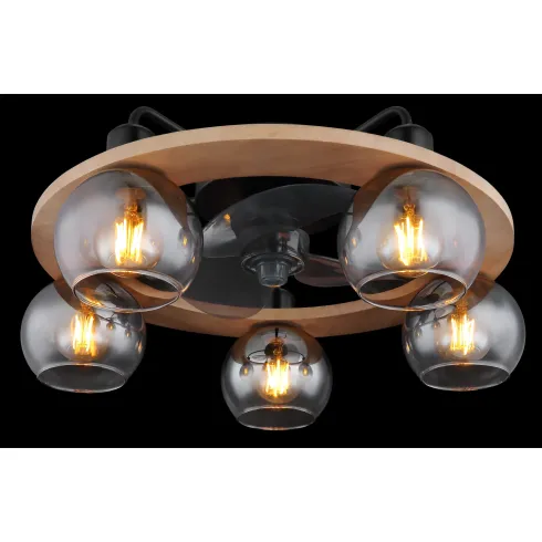 Ventilatore Soffitto con Luce 5 Bracci E27 3 Pale Nero Effetto Legno