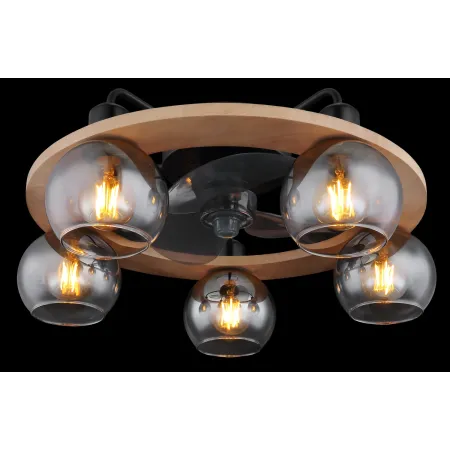 Ventilatore Soffitto con Luce 5 Bracci E27 3 Pale Nero Effetto Legno