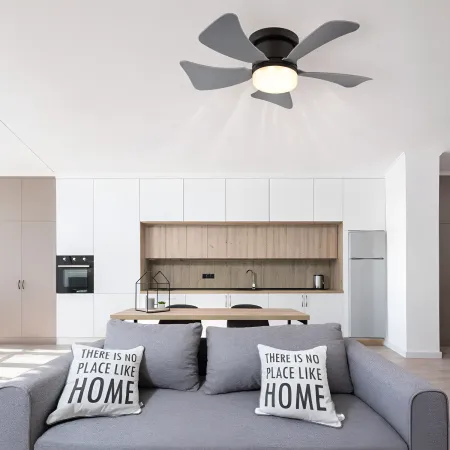 Ventilatore da Soffitto con Luce LED CCT Regolabile Nero 5 Pale Grigio
