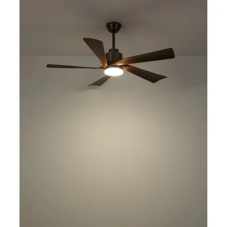 Ventilatore Soffitto con Luce Dimmerabile Grigio 5 Pale Effetto Legno