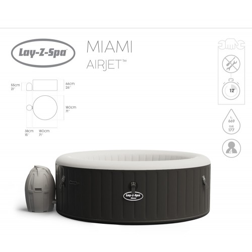 Piscina Spa Lay-Z Miami Gonfiabile Vasca Idromassaggio Riscaldata Pompa Esterno