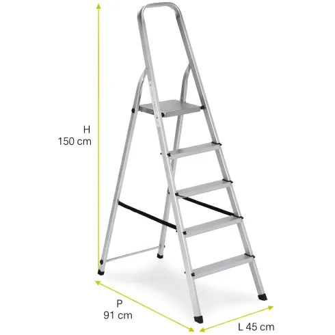 Scala 5 Gradini in Alluminio Robusta Scalini Max 150kg Richiudibile
