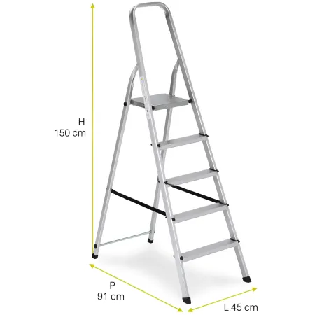 Scala 5 Gradini in Alluminio Robusta Scalini Max 150kg Richiudibile