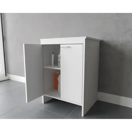 Mobile Bagno 60x50x85 cm PVC 2 Ante Bianco Lavanderia