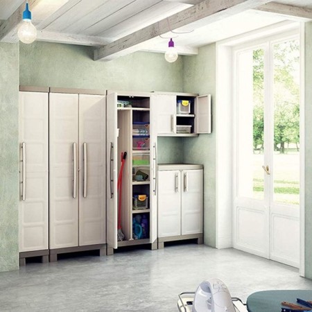 Keter Armadio Alto Tuttopiani 2 Ante Beige Antipioggia Resina da Esterno Balconee | BricoShop24