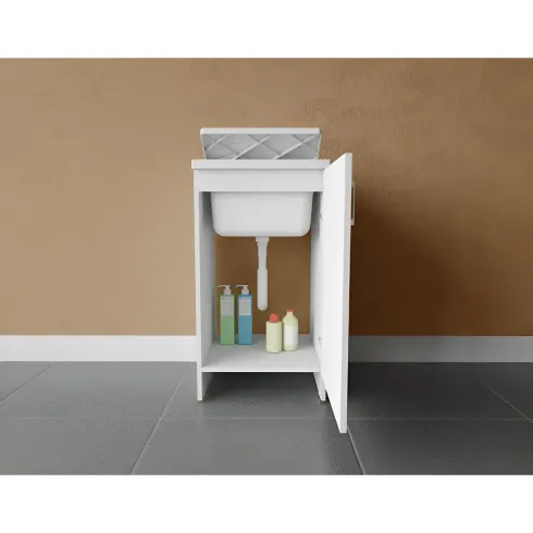 Lavatoio Bianco 1 Anta 45x50x85 cm Vasca PP e Asse in Resina