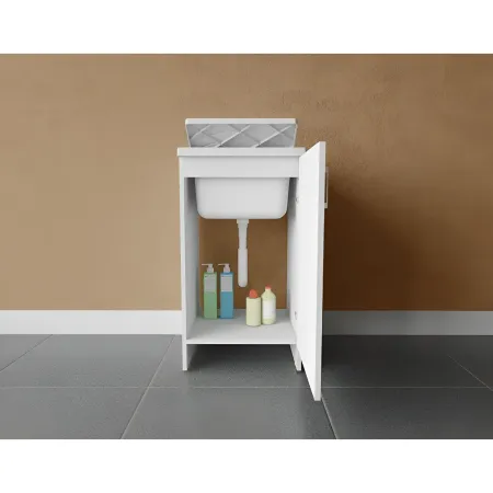 Lavatoio Bianco 1 Anta 45x50x85 cm Vasca PP e Asse in Resina